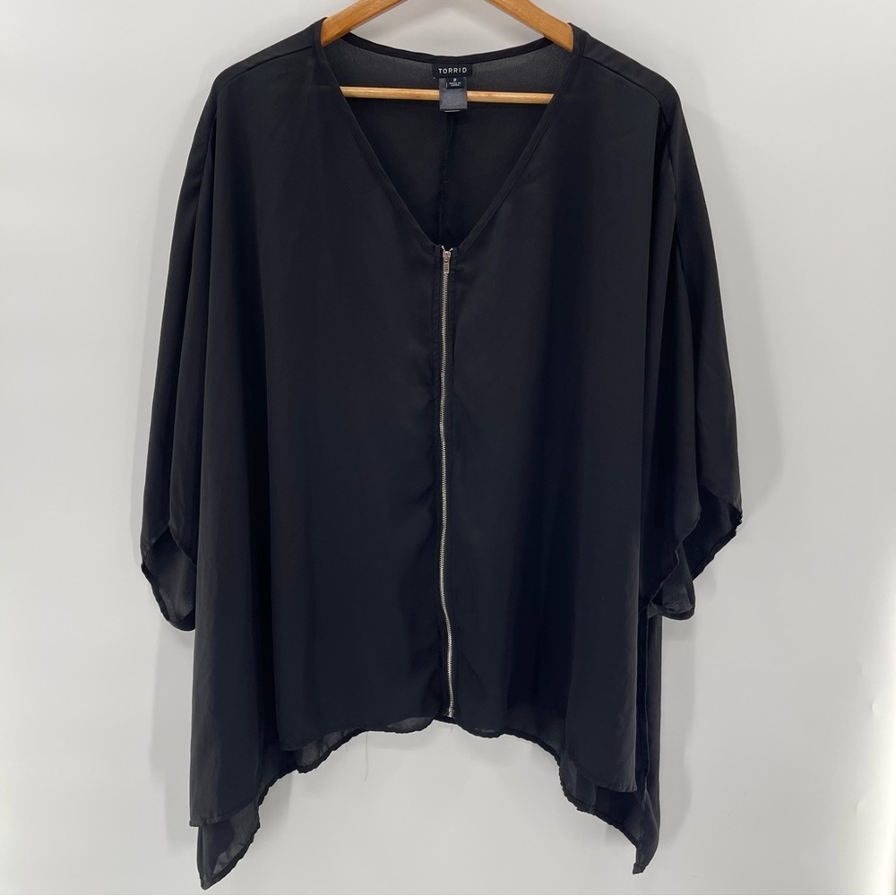 Torrid Sheer Black Zip Up Front Asymmetrical Blouse Size 2X